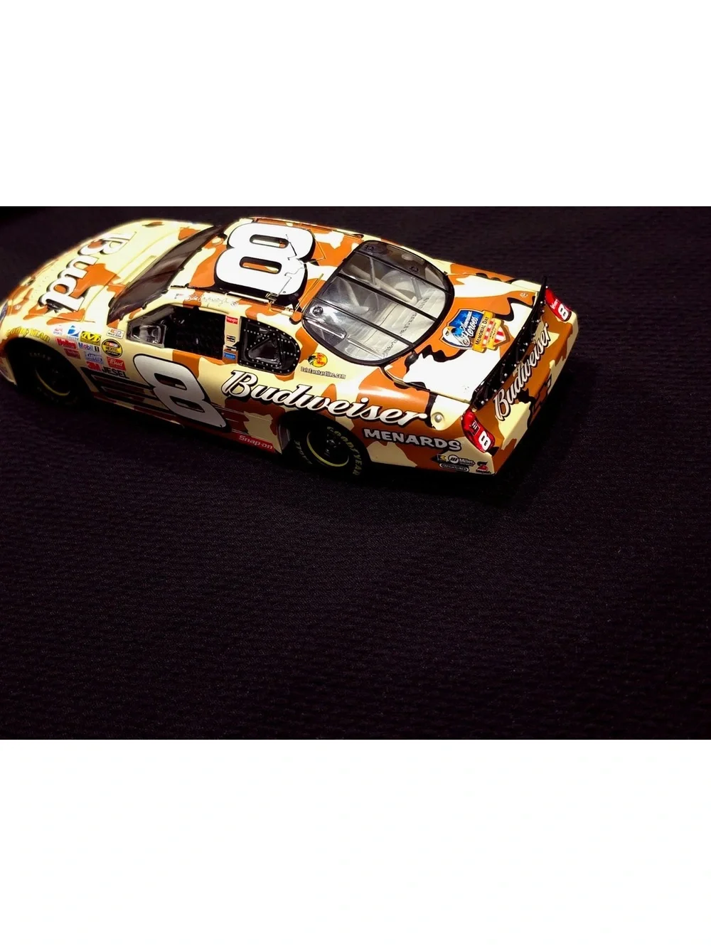 Budweiser #8 NASCAR Diecast Model Car with Camouflage Design